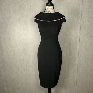 Black Pearl Trim Sheath Dress Size 4